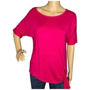 Gyft Short Batwing Sleeve Blouse Hot Pink With Tie on Side in Front Size Small